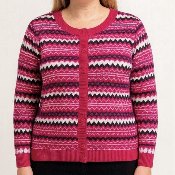 Talbots Petites LP Fair Isle Knit Cardigan Sweater Lambswool Blend Cottagecore - Picture 2 of 12